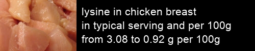 lysine in chicken breast information and values per serving and 100g